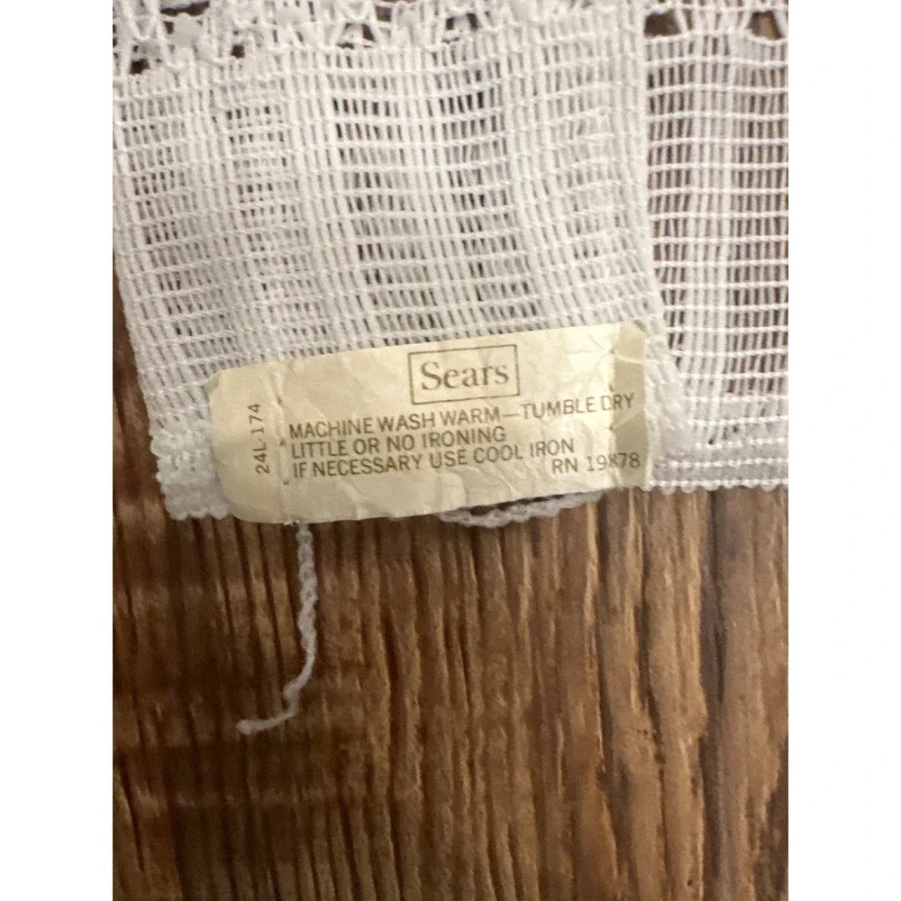 Vintage Sears White Sheer Lace Curtain Panel Vertical Stripe 39x43 Cottagecore